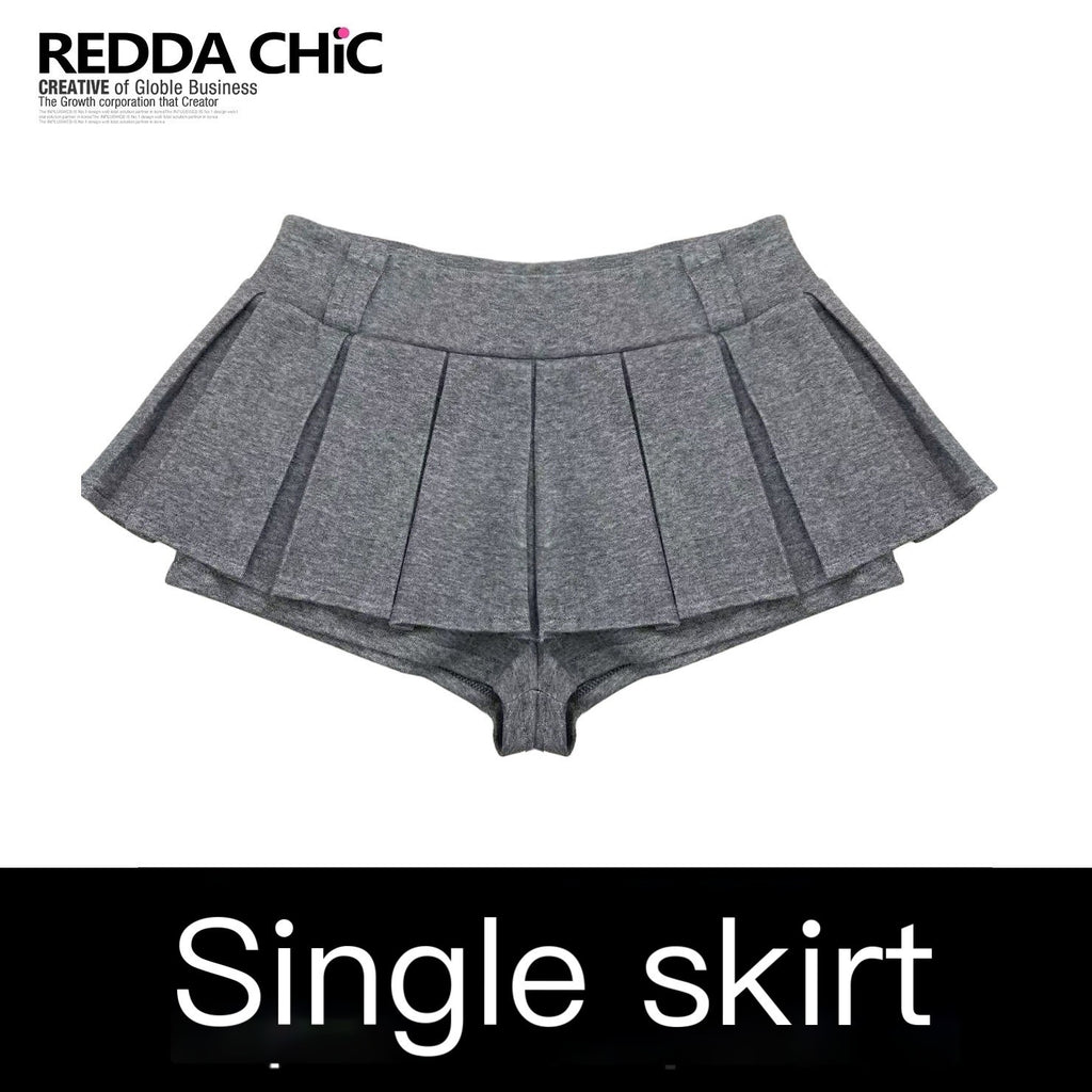 REDDACHIC_Gray_Pleated_A_Line_Spliced_Ruffle_Low_Waist_Women'S_Woolen_Mini_Skirts_MISSTT