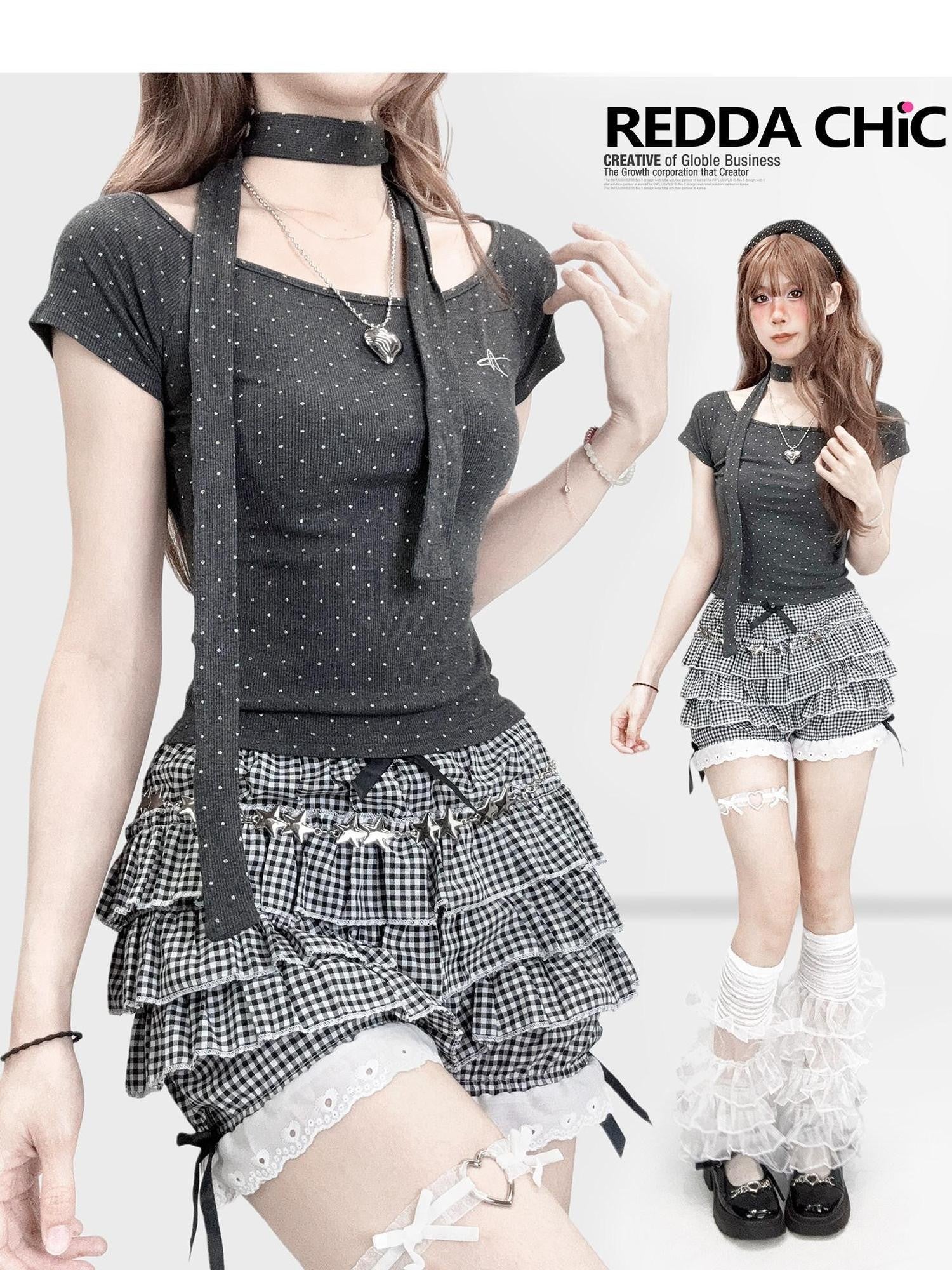 REDDACHIC Gray Polka Dot Shimmer Cropped Fitted Women'S Short Sleeve T-Shirts