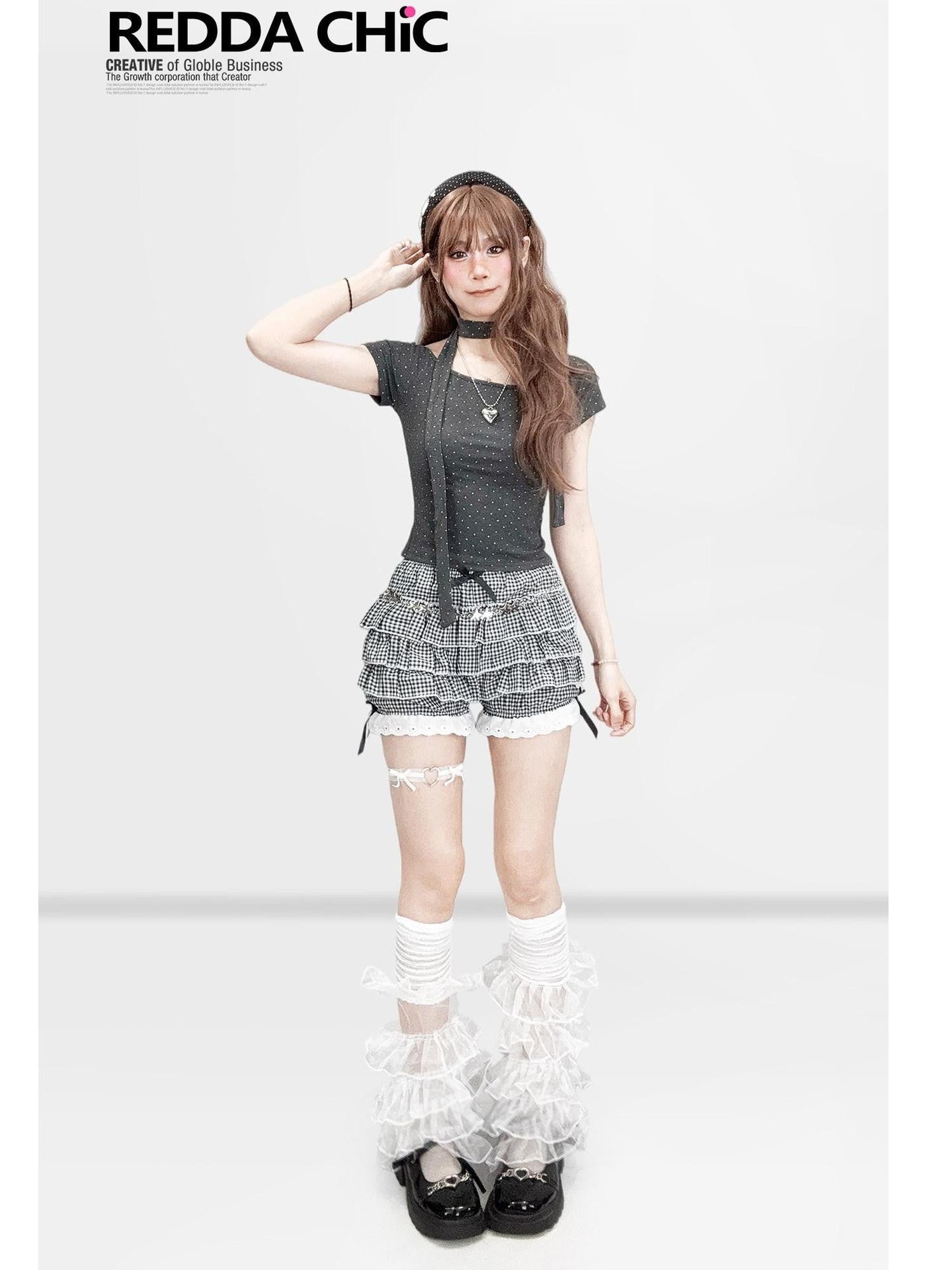 REDDACHIC Gray Polka Dot Shimmer Cropped Fitted Women'S Short Sleeve T-Shirts