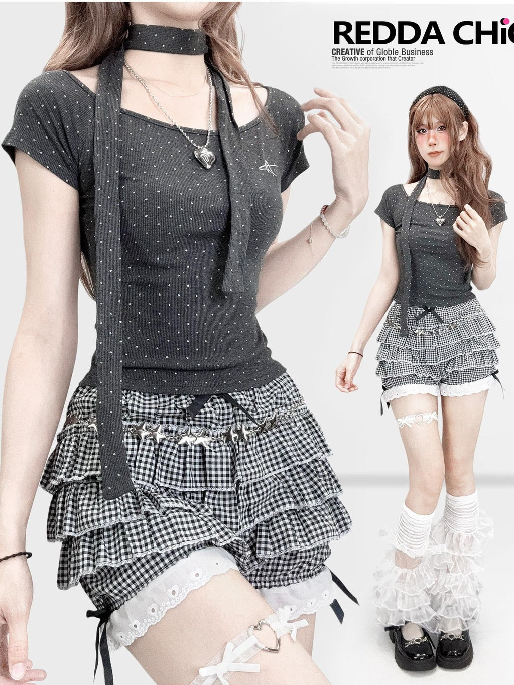 REDDACHIC Gray Polka Dot Shimmer Cropped Fitted Women'S Short Sleeve T-Shirts