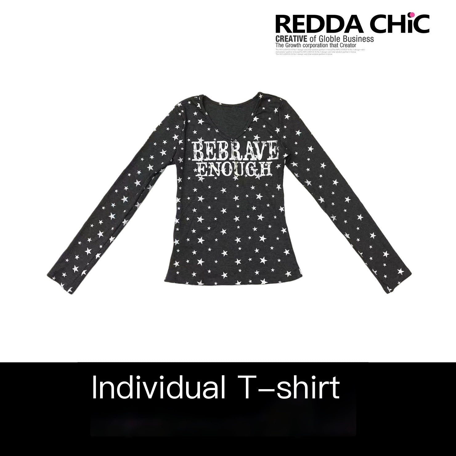 REDDACHIC_Gray_Star_Letter_Print_V-neck_Cinched_Waist_Cropped_Women'S_Long_Sleeve_T-Shirts_MISSTT