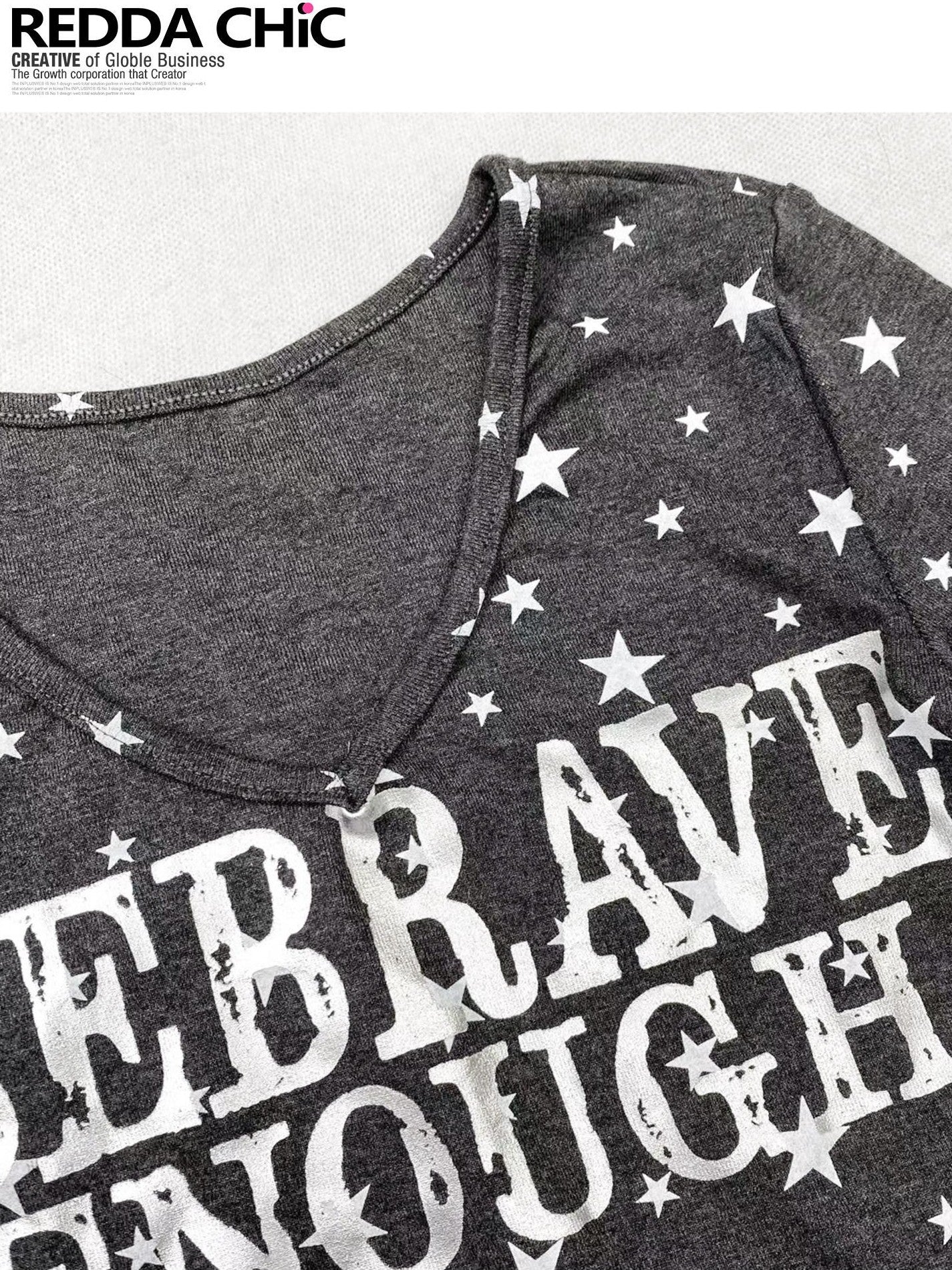 REDDACHIC Gray Star Letter Print V-neck Cinched Waist Cropped Women'S Long Sleeve T-Shirts
