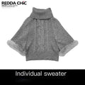 REDDACHIC_Gray_Turtleneck_Cape_Batwing_Women'S_Cable_Knit_Fur_Trim_Layered_Sweaters_MISSTT