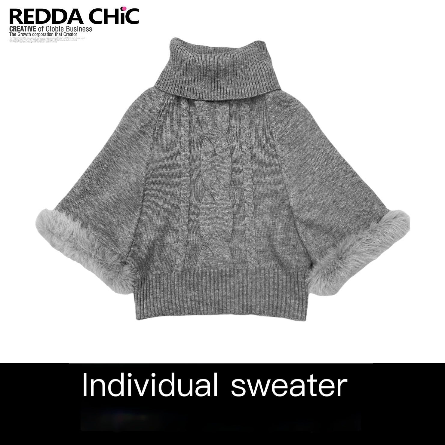 REDDACHIC_Gray_Turtleneck_Cape_Batwing_Women'S_Cable_Knit_Fur_Trim_Layered_Sweaters_MISSTT