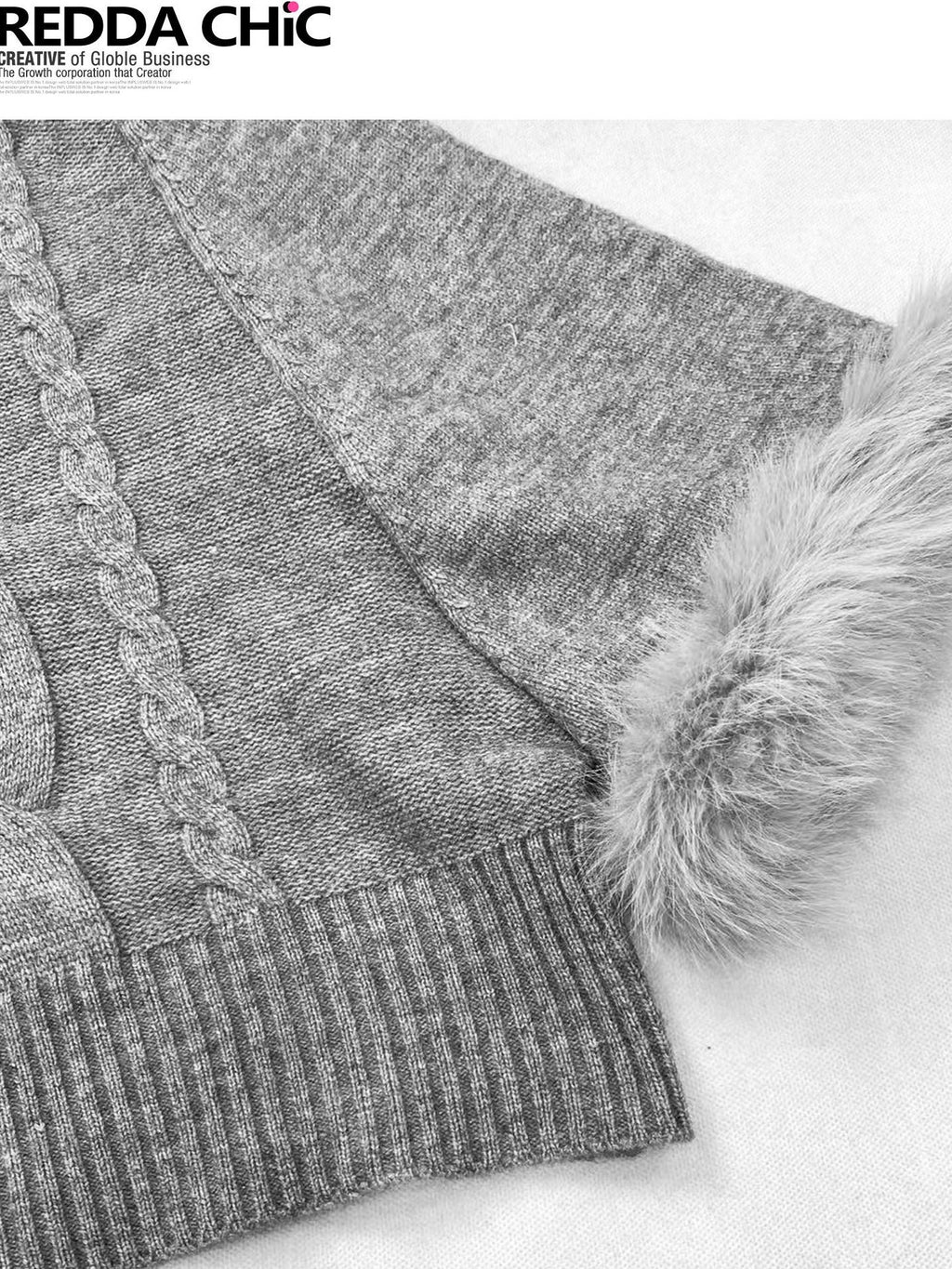 REDDACHIC Gray Turtleneck Cape Batwing Women'S Cable Knit Fur Trim Layered Sweaters