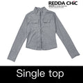 REDDACHIC_Gray_Zip_Front_Slit_Waist_Cinch_Polo_Collar_Long_Sleeve_Women'S_Knit_Cardigans_MISSTT