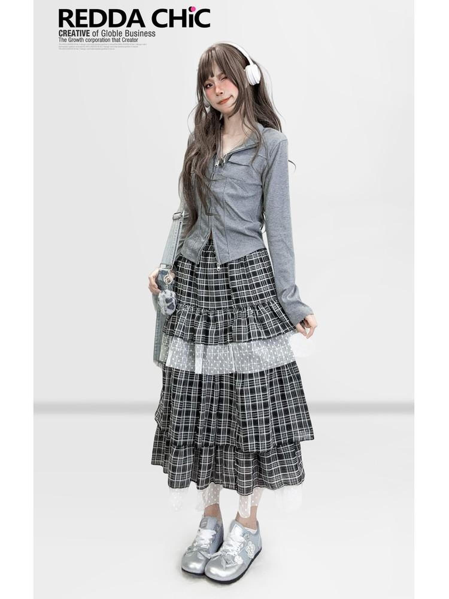 REDDACHIC Gray Zip Front Slit Waist Cinch Polo Collar Long Sleeve Women'S Knit Cardigans