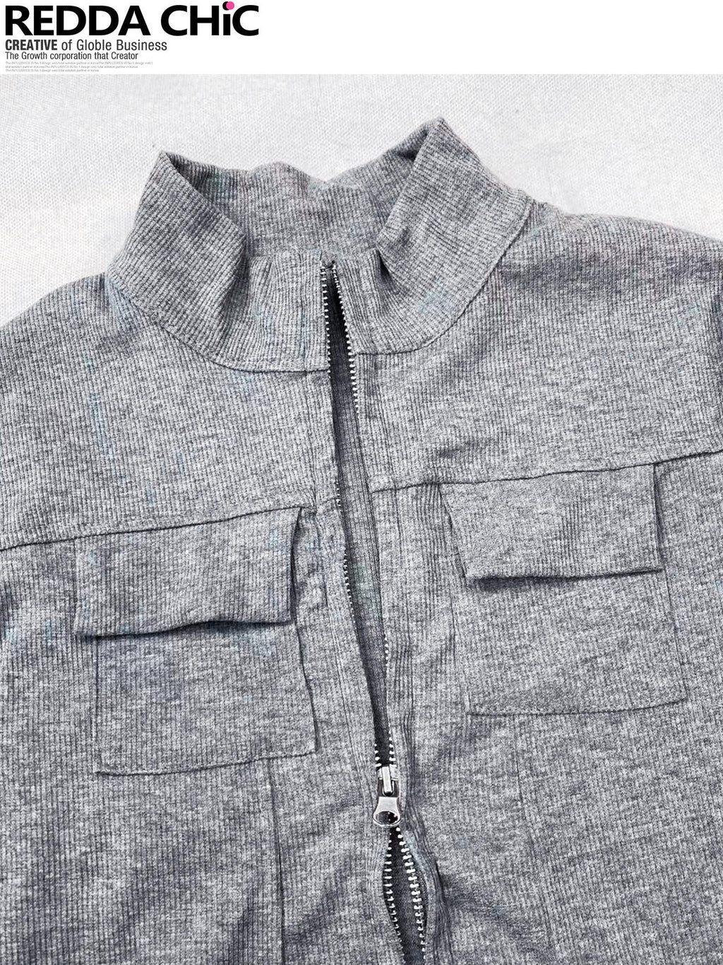 REDDACHIC Gray Zip Front Slit Waist Cinch Polo Collar Long Sleeve Women'S Knit Cardigans