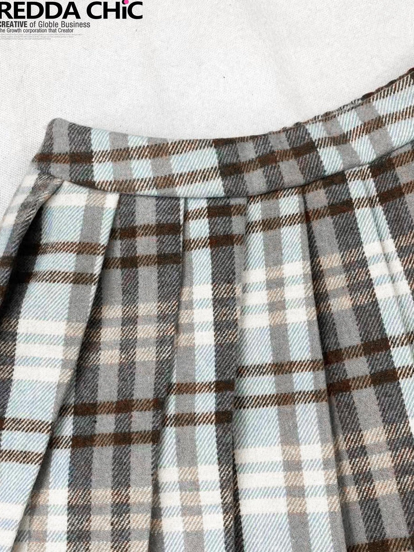 REDDACHIC Grey Plaid Pleated Schoolgirl Women'S Woolen High Waist Mini Skirts