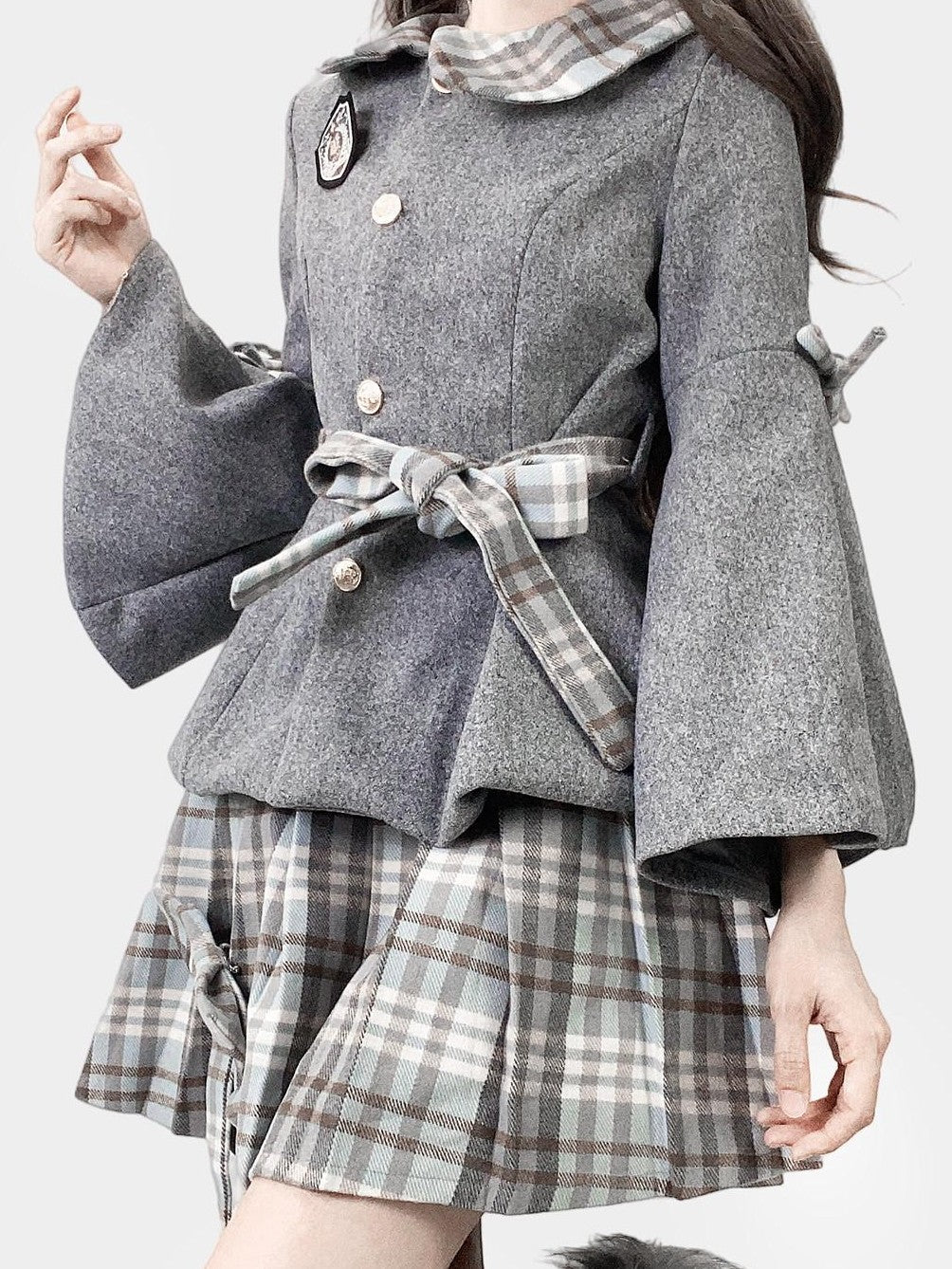 REDDACHIC Grey Plaid Pleated Schoolgirl Women'S Woolen High Waist Mini Skirts