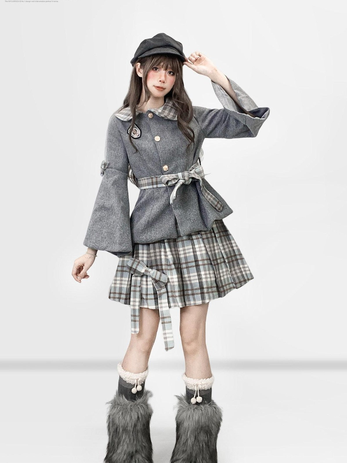 REDDACHIC Grey Plaid Pleated Schoolgirl Women'S Woolen High Waist Mini Skirts