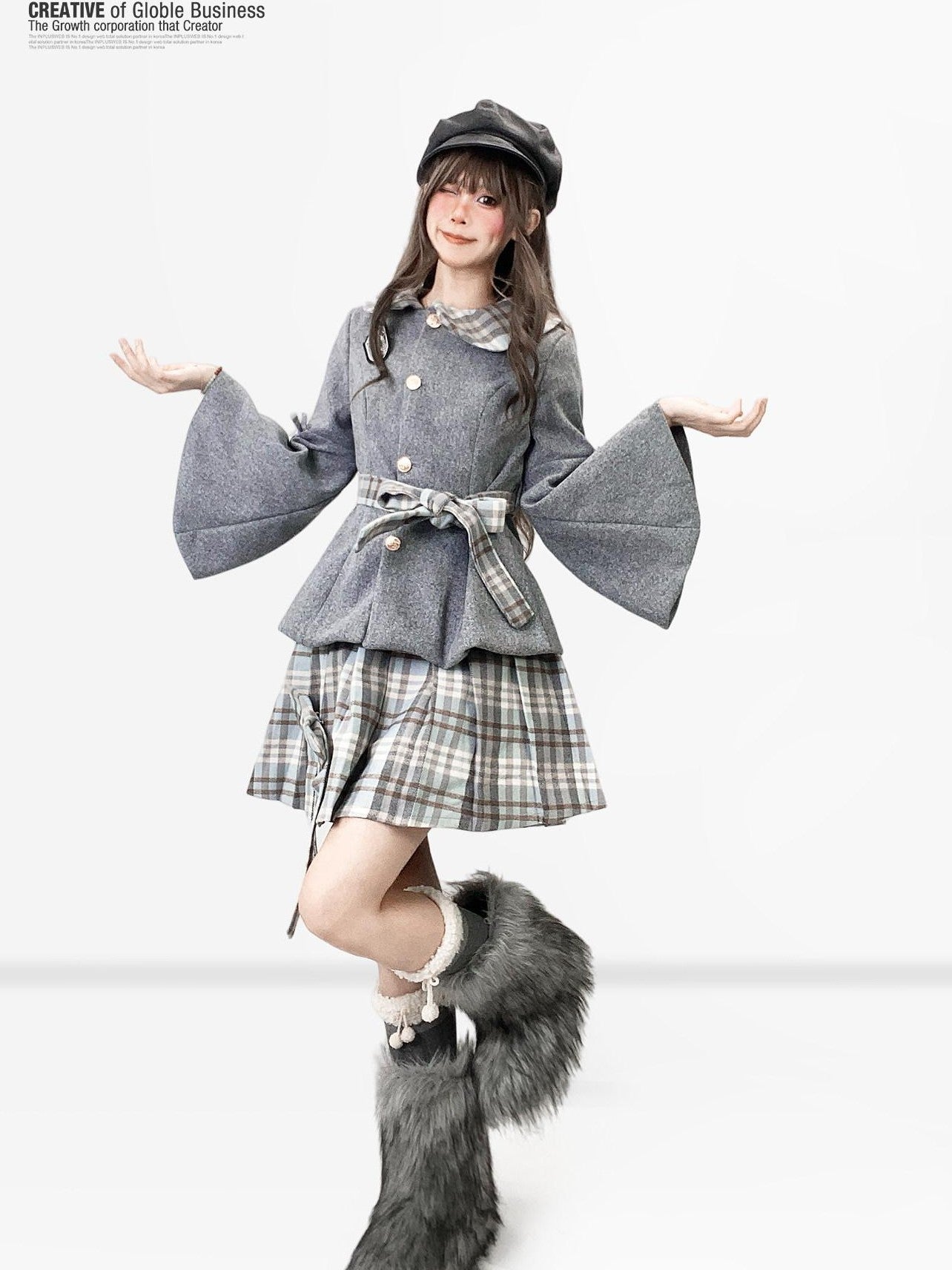 REDDACHIC Grey Plaid Pleated Schoolgirl Women'S Woolen High Waist Mini Skirts