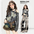 REDDACHIC_Grey_Ripped_Butterfly_Embroidery_Slanted_Shoulder_Women'S_Long_Sleeve_T-Shirts_MISSTT