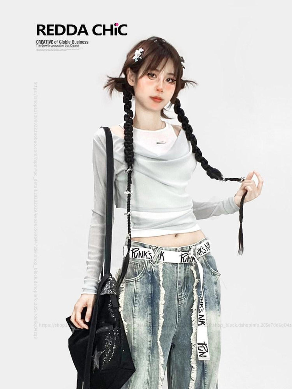 REDDACHIC Grey Sheer Off Shoulder Mesh Overlay Two Piece Women'S Mesh Long Sleeve T-Shirts