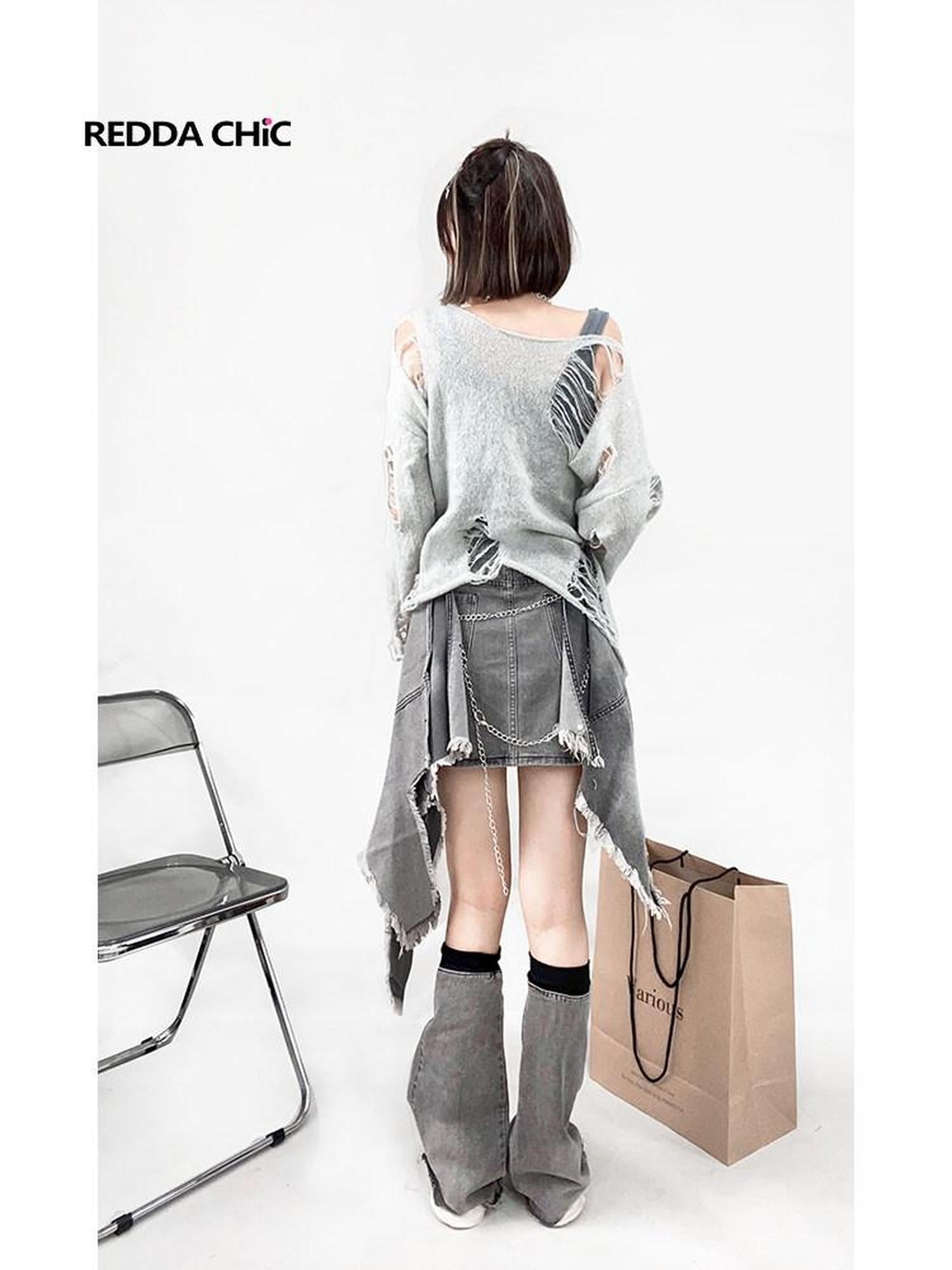 REDDACHIC Grunge Hand Crochet Openwork Distressed Women'S Knit Long Sleeve T-Shirts