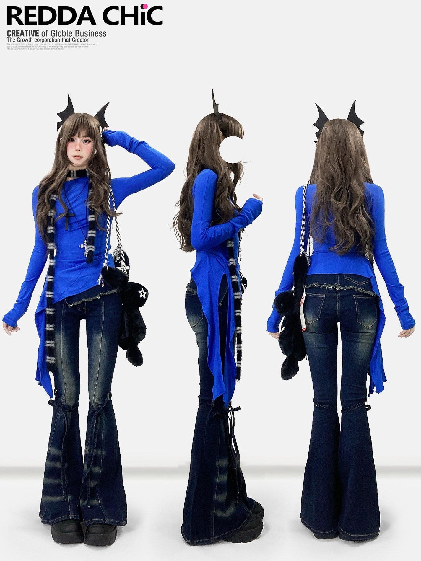 REDDACHIC Klein Blue Asymmetric Layered Mid Length Women'S Long Sleeve T-Shirts
