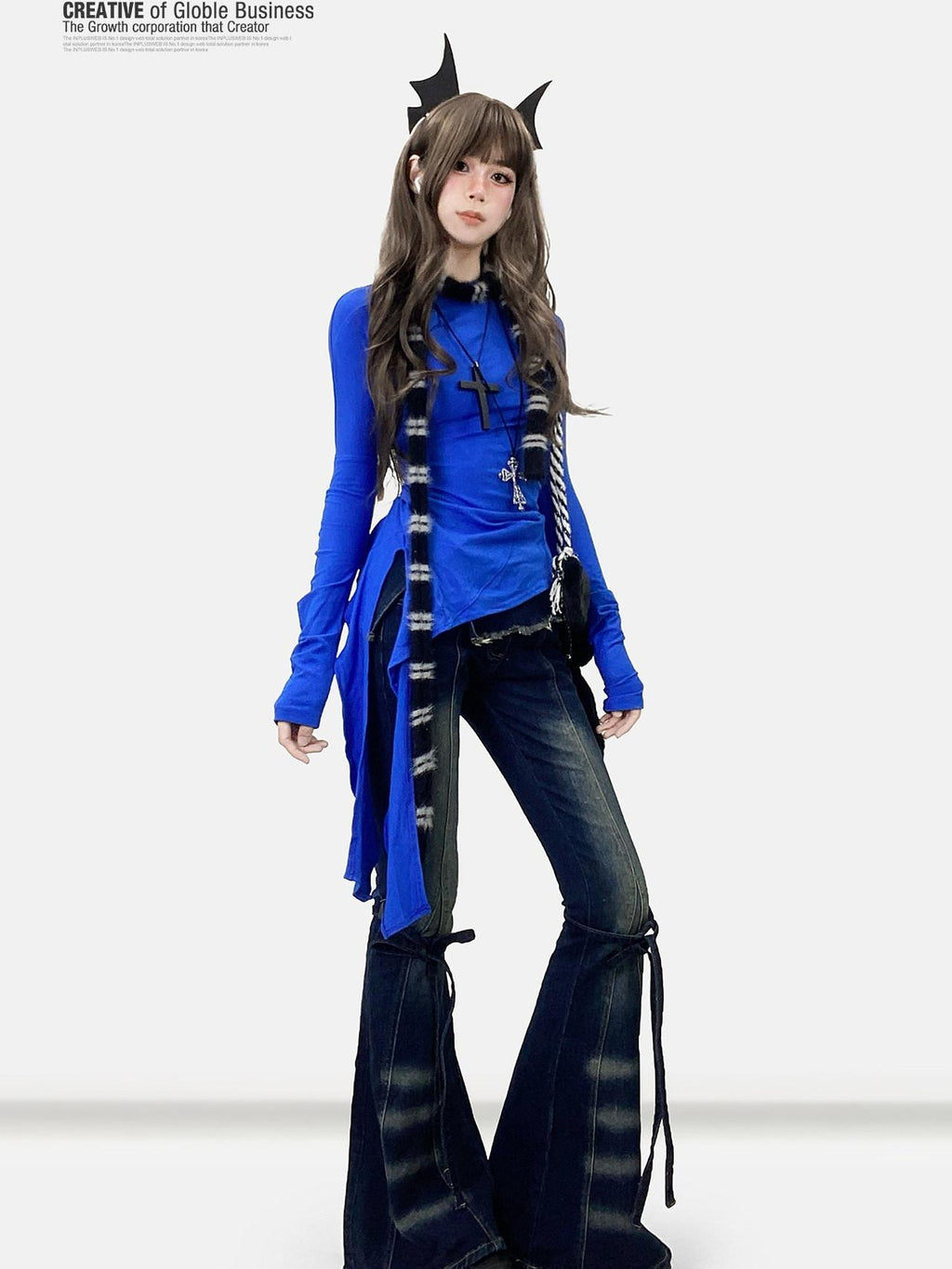 REDDACHIC Klein Blue Asymmetric Layered Mid Length Women'S Long Sleeve T-Shirts