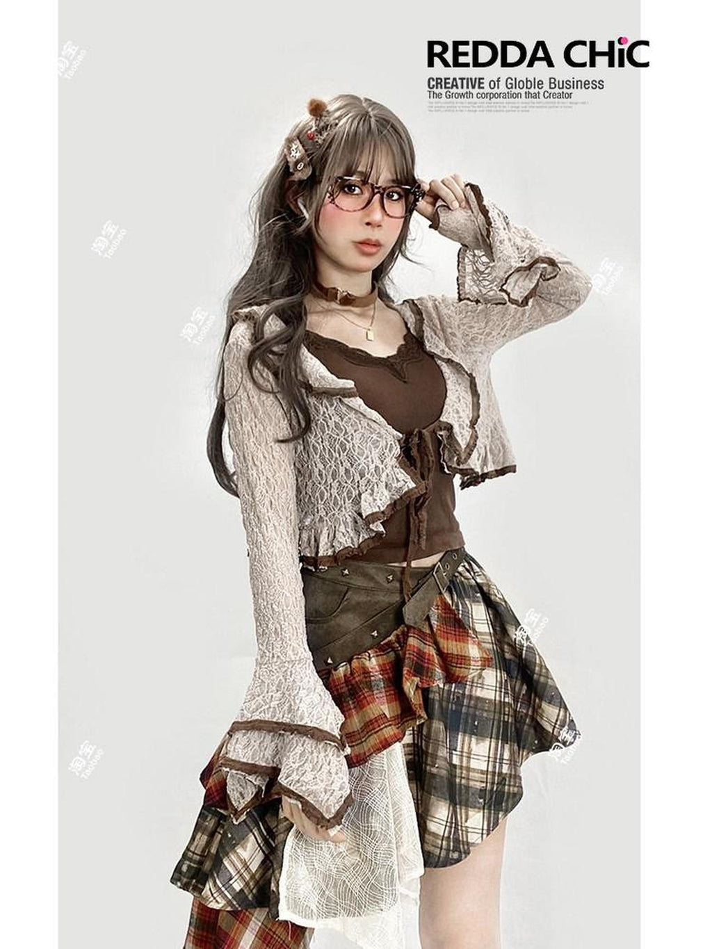 REDDACHIC Lace Spliced Irregular Pullover Cropped Vintage Women'S Cardigans