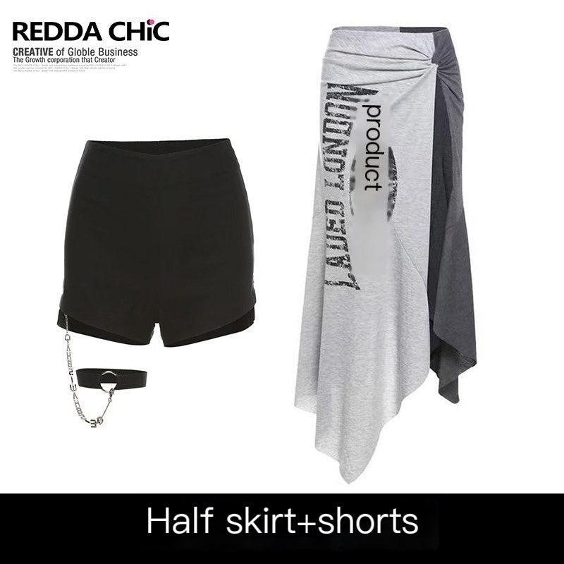 REDDACHIC_Lettering_Print_Asymmetric_Layered_Slit_A_Line_Sporty_Women'S_Maxi_Skirts_MISSTT