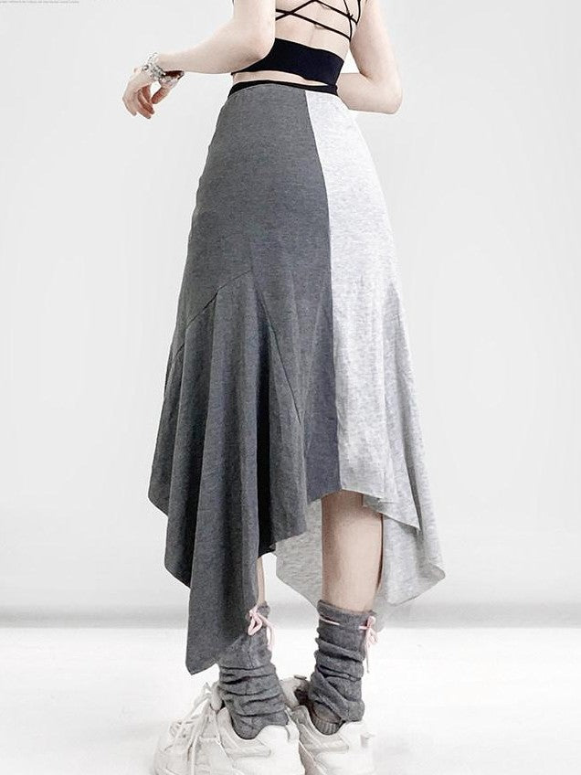 REDDACHIC Lettering Print Asymmetric Layered Slit A Line Sporty Women'S Maxi Skirts