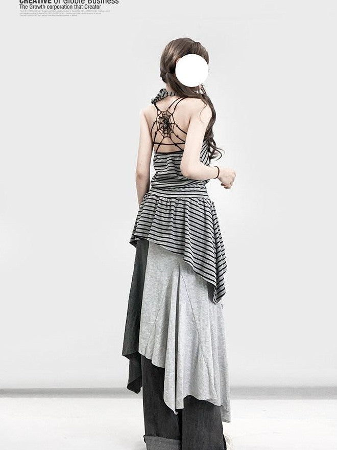REDDACHIC Lettering Print Asymmetric Layered Slit A Line Sporty Women'S Maxi Skirts