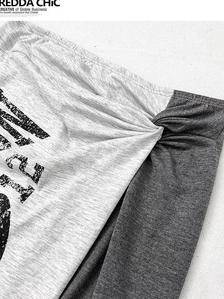 REDDACHIC Lettering Print Asymmetric Layered Slit A Line Sporty Women'S Maxi Skirts