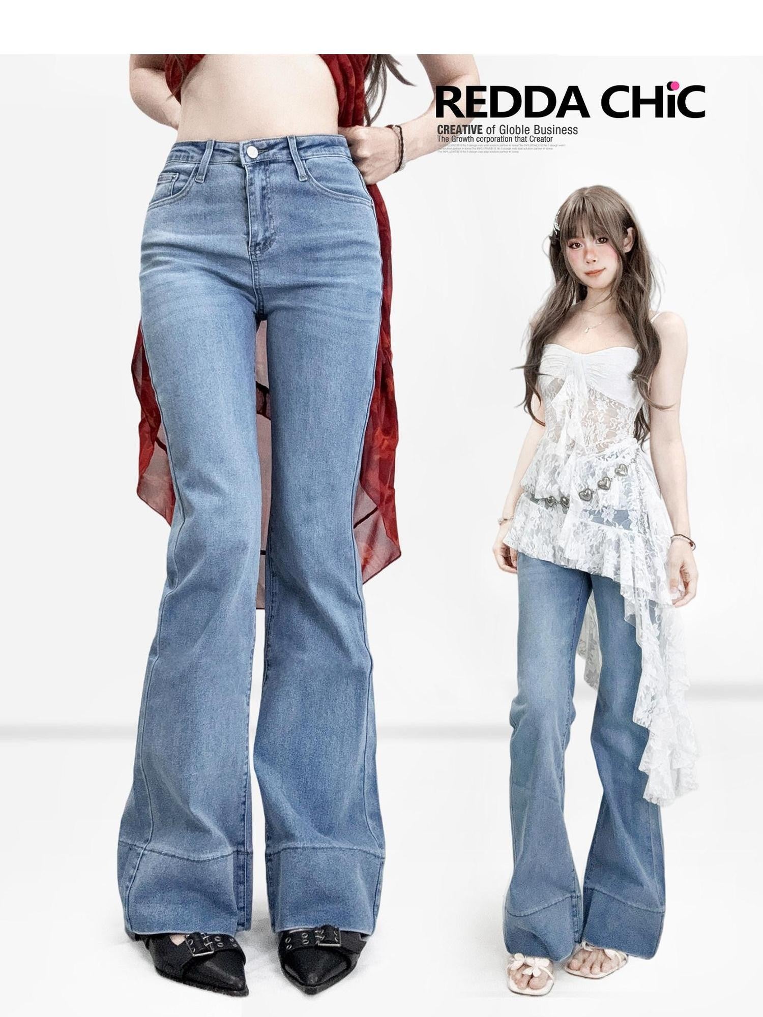 REDDACHIC Light Blue Y2K High Waist Slim Tall Women'S Cotton Stretch Denim Straight Jeans