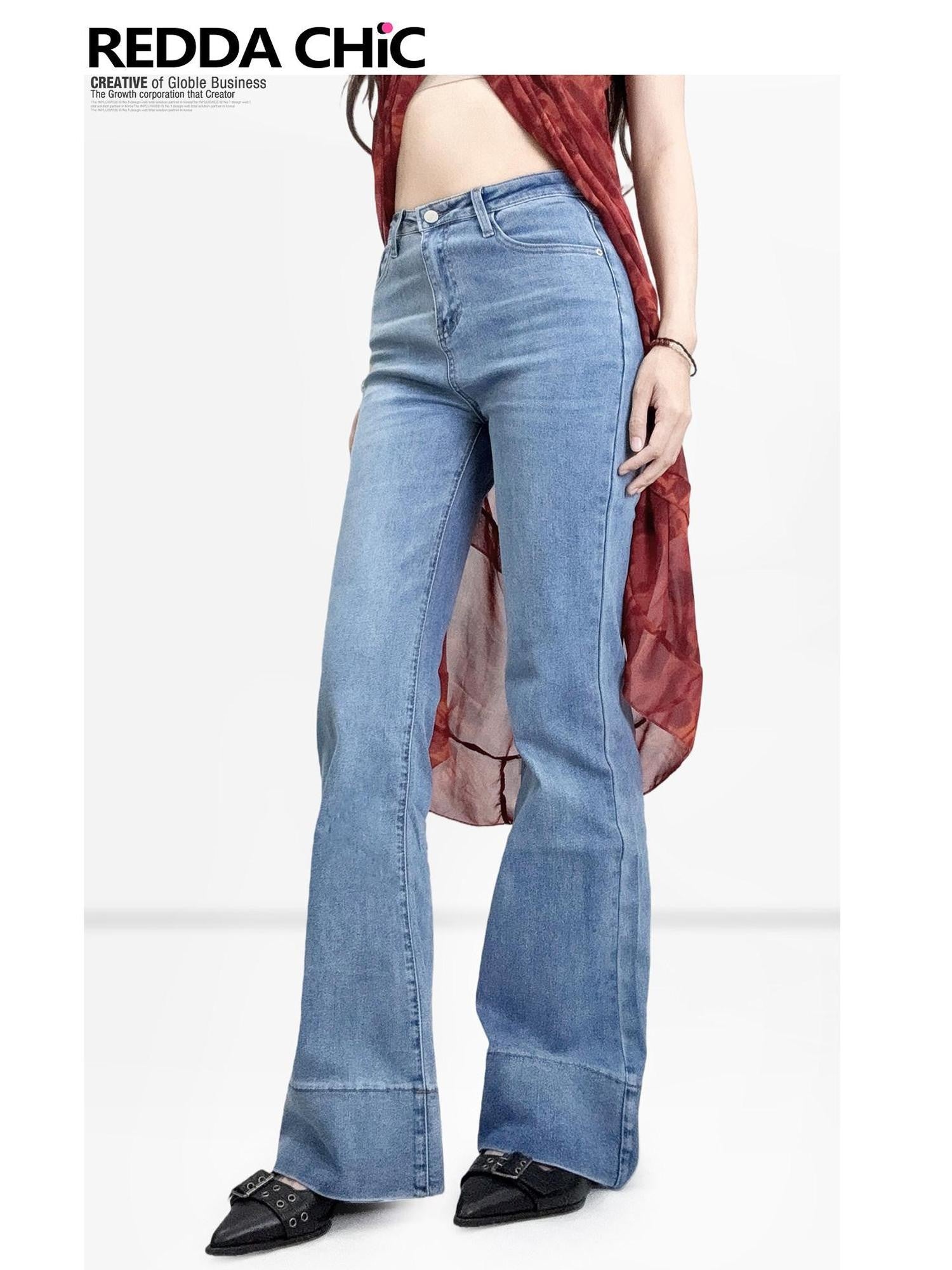 REDDACHIC Light Blue Y2K High Waist Slim Tall Women'S Cotton Stretch Denim Straight Jeans