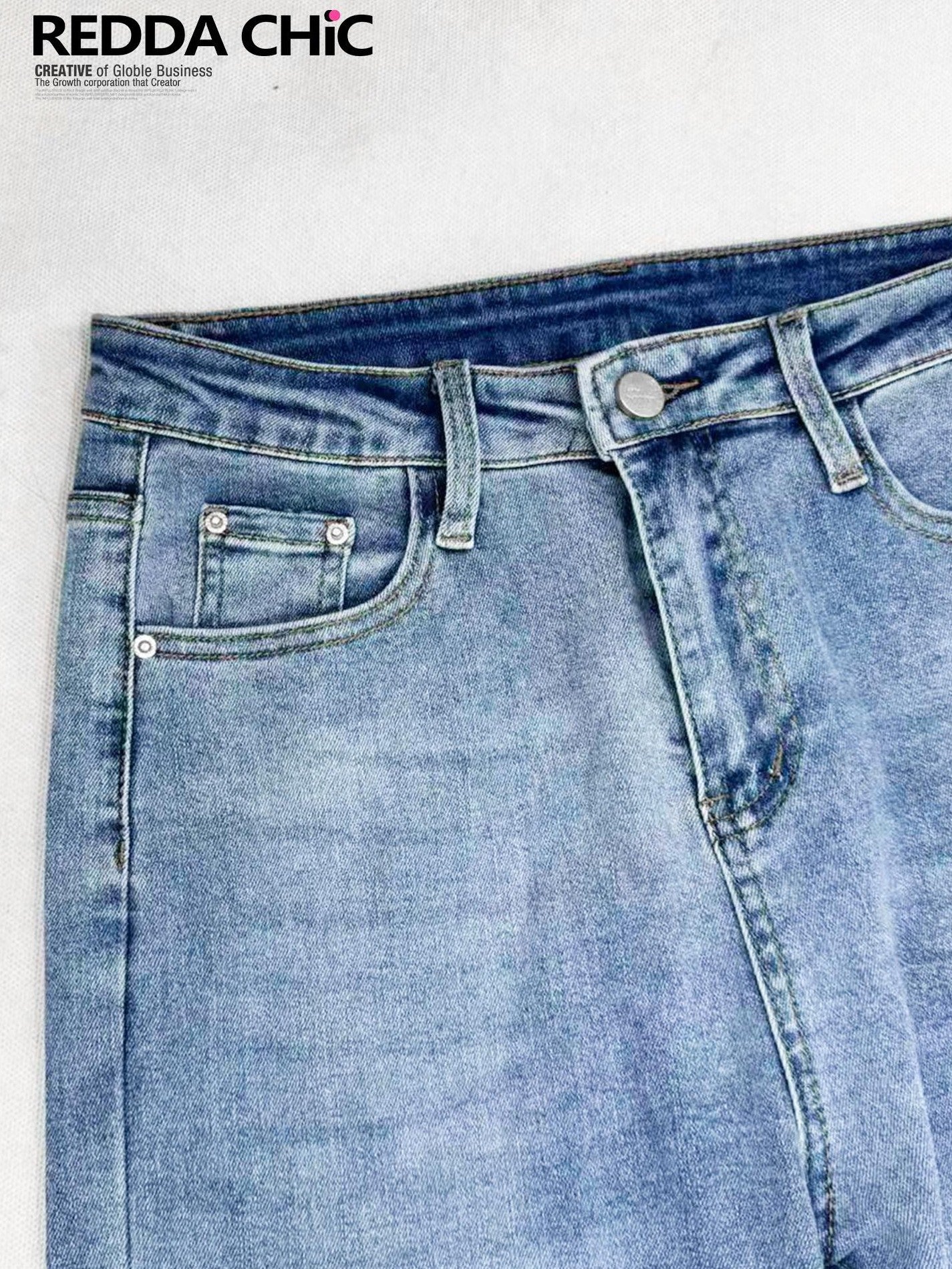 REDDACHIC Light Blue Y2K High Waist Slim Tall Women'S Cotton Stretch Denim Straight Jeans