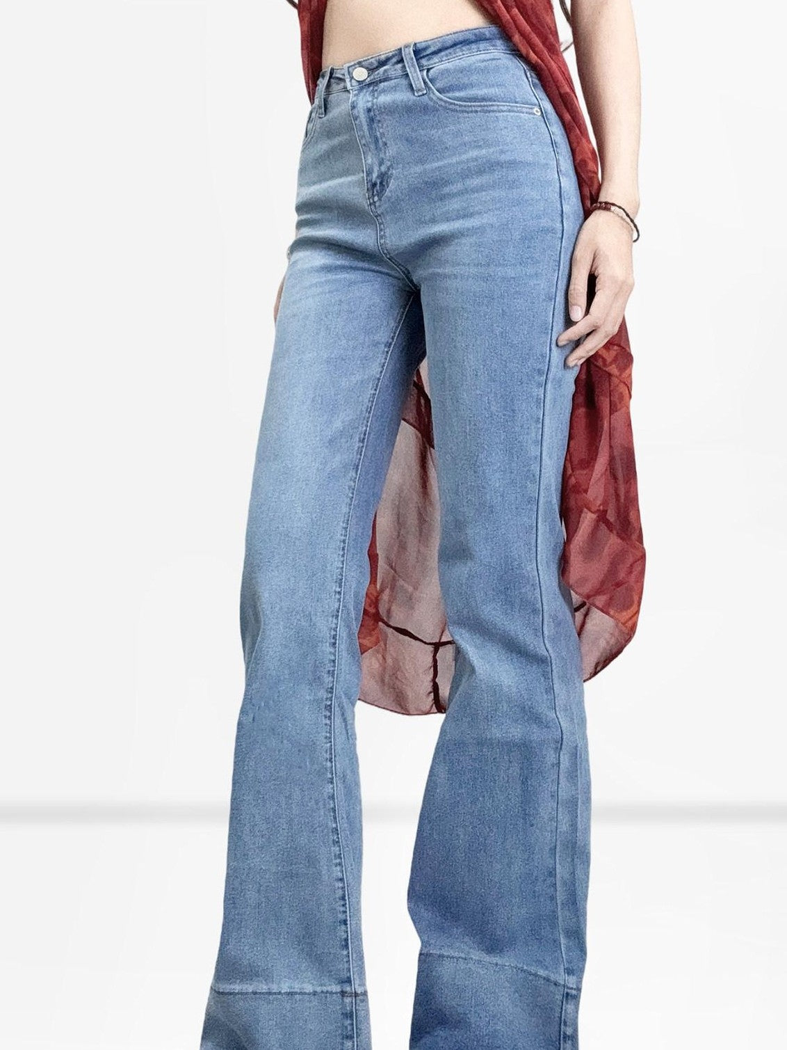 REDDACHIC Light Blue Y2K High Waist Slim Tall Women'S Cotton Stretch Denim Straight Jeans