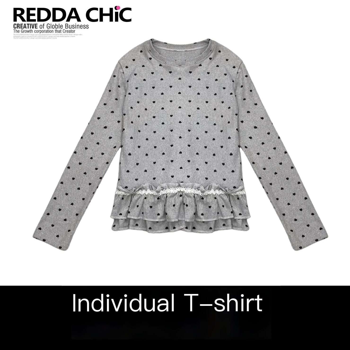 REDDACHIC_Light_Gray_Polka_Dot_Heart_Pleated_Hem_Women'S_Derong_Long_Sleeve_T-Shirts_MISSTT