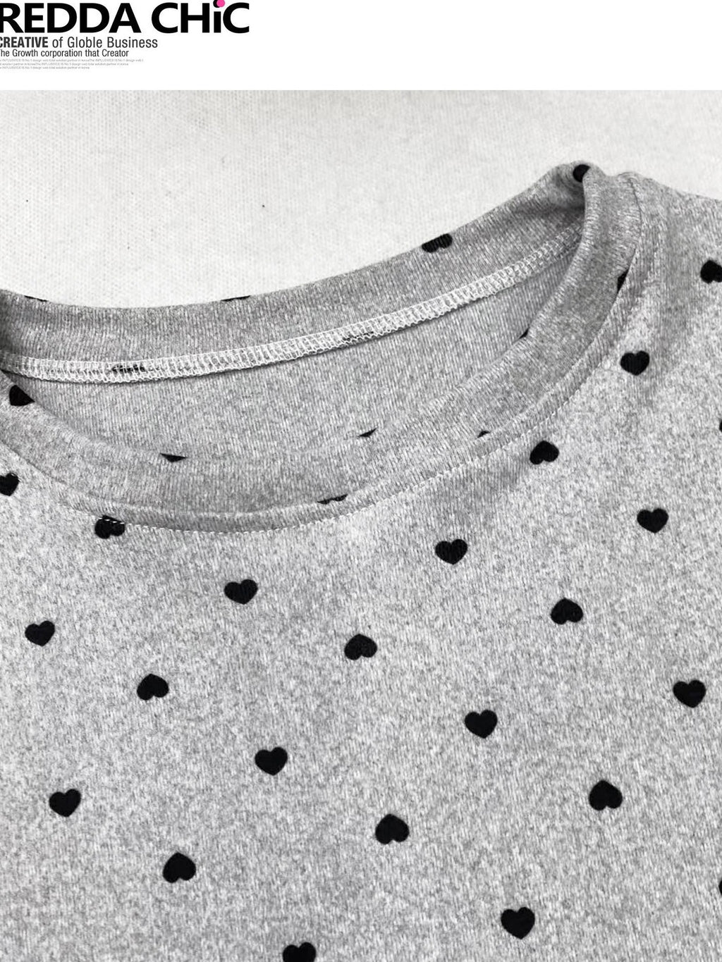 REDDACHIC Light Gray Polka Dot Heart Pleated Hem Women'S Derong Long Sleeve T-Shirts