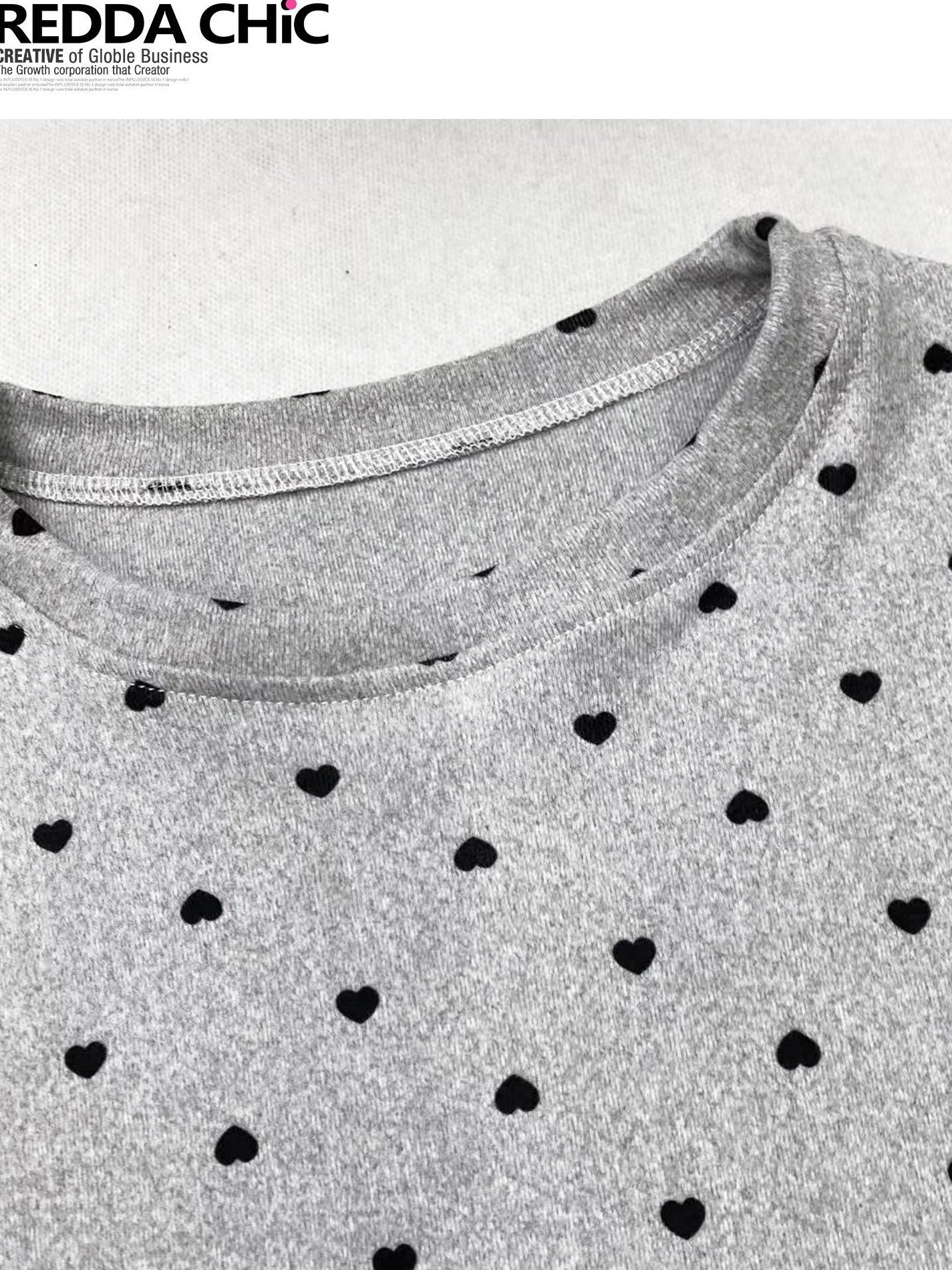 REDDACHIC Light Gray Polka Dot Heart Pleated Hem Women'S Derong Long Sleeve T-Shirts
