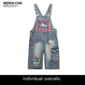 REDDACHIC_Light_Wash_Plaid_Cartoon_Suspender_Flap_Wide_Leg_Women'S_Denim_Shorts_MISSTT