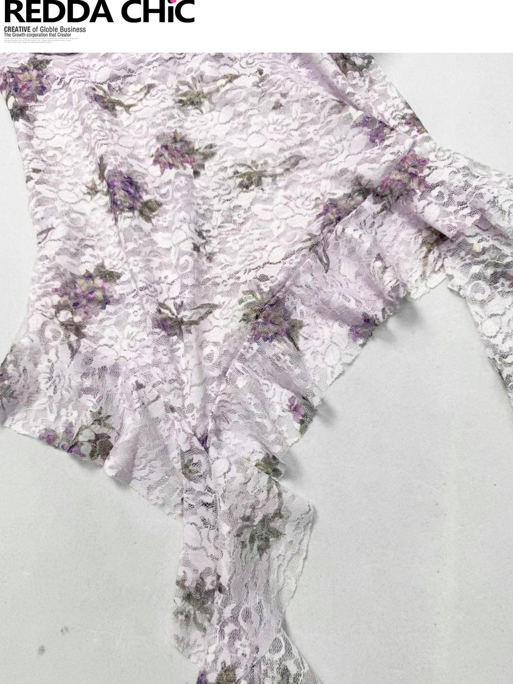 REDDACHIC Lilac Floral Halter Lace Waist Puff Women'S Composite Lace Mini Dresses