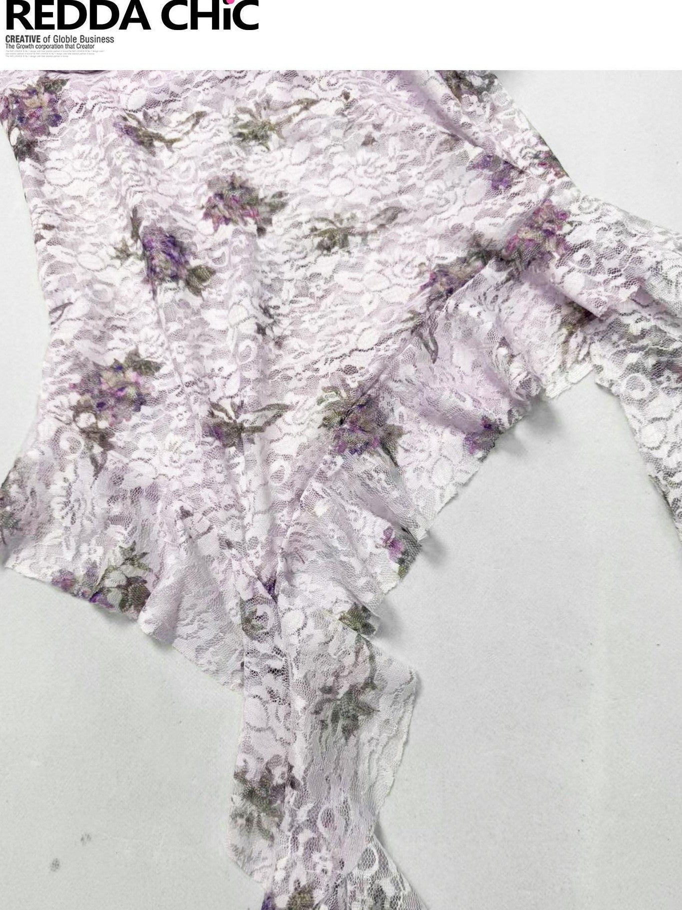 REDDACHIC Lilac Floral Halter Lace Waist Puff Women'S Composite Lace Mini Dresses