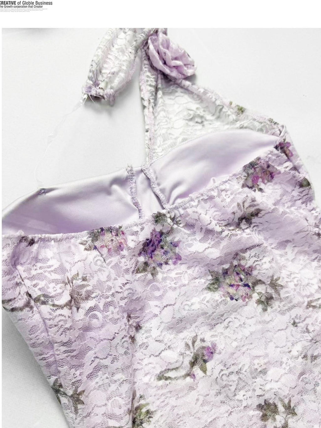 REDDACHIC Lilac Floral Halter Lace Waist Puff Women'S Composite Lace Mini Dresses