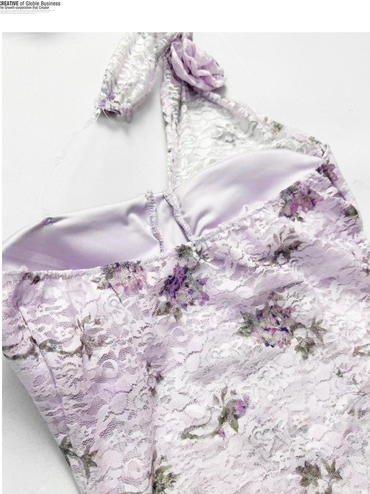 REDDACHIC Lilac Floral Halter Lace Waist Puff Women'S Composite Lace Mini Dresses