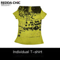 REDDACHIC_Mint_Green_One_Shoulder_Letter_Print_Slim_Fit_Women'S_Short_Sleeve_T-Shirts_MISSTT