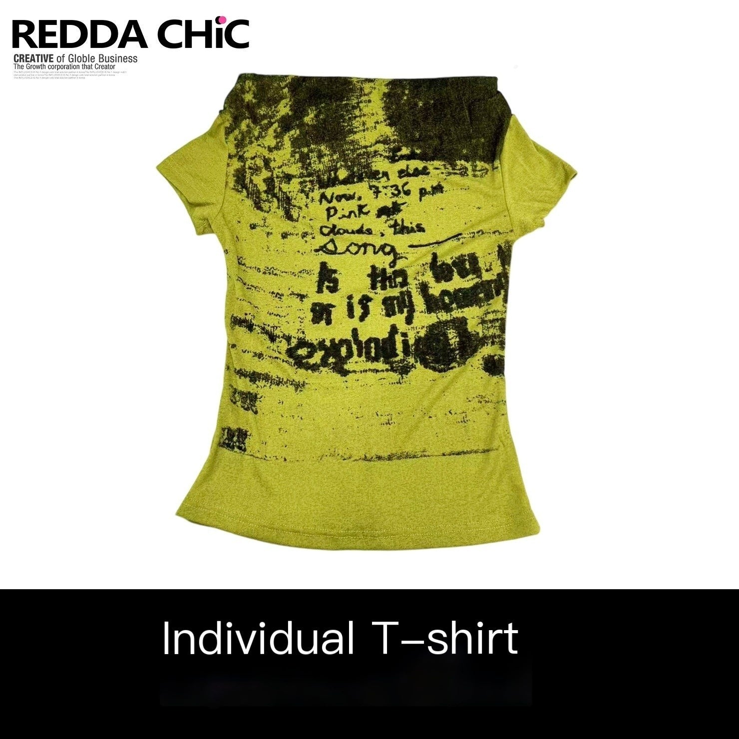 REDDACHIC_Mint_Green_One_Shoulder_Letter_Print_Slim_Fit_Women'S_Short_Sleeve_T-Shirts_MISSTT