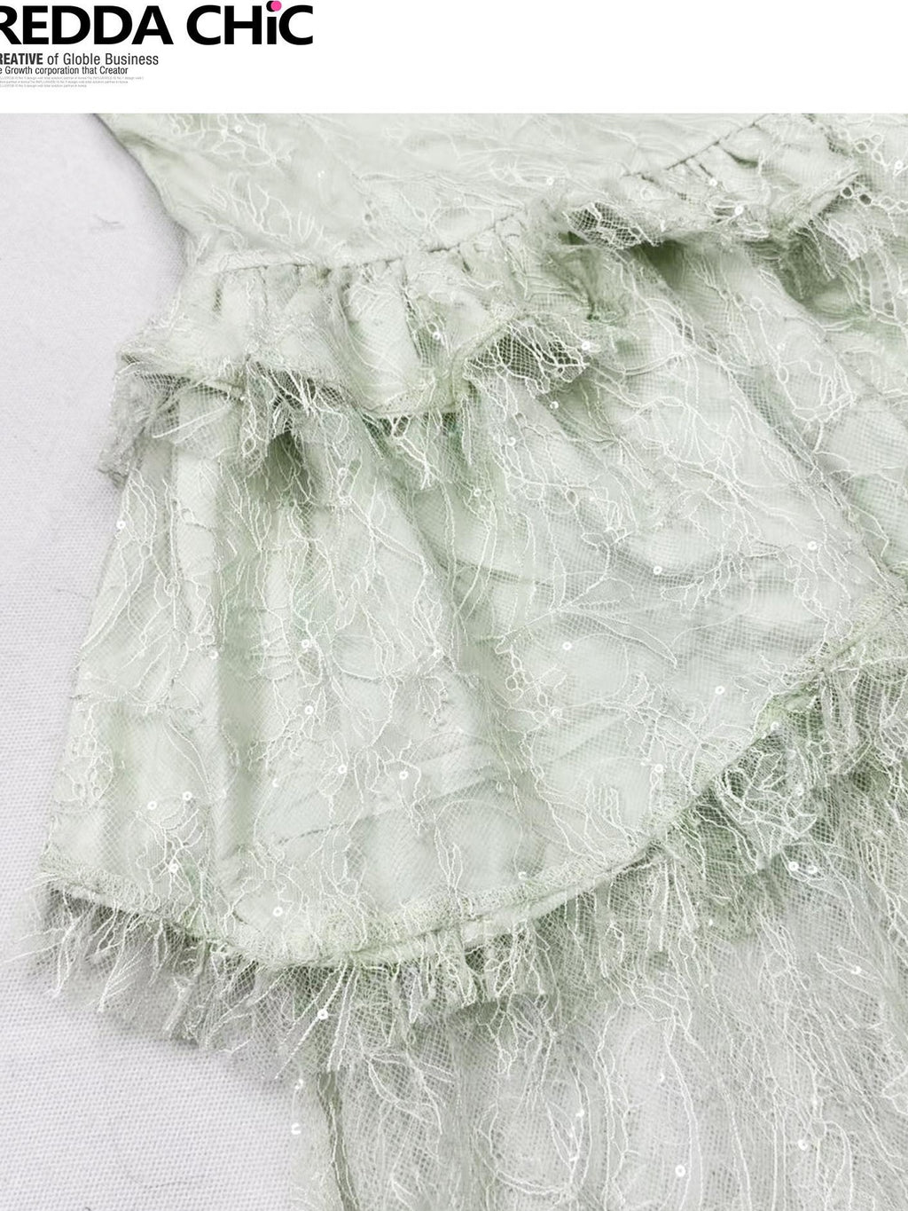 REDDACHIC Mint Green Sequin Patchwork Puff Women'S Lace Strapless Maxi Dresses