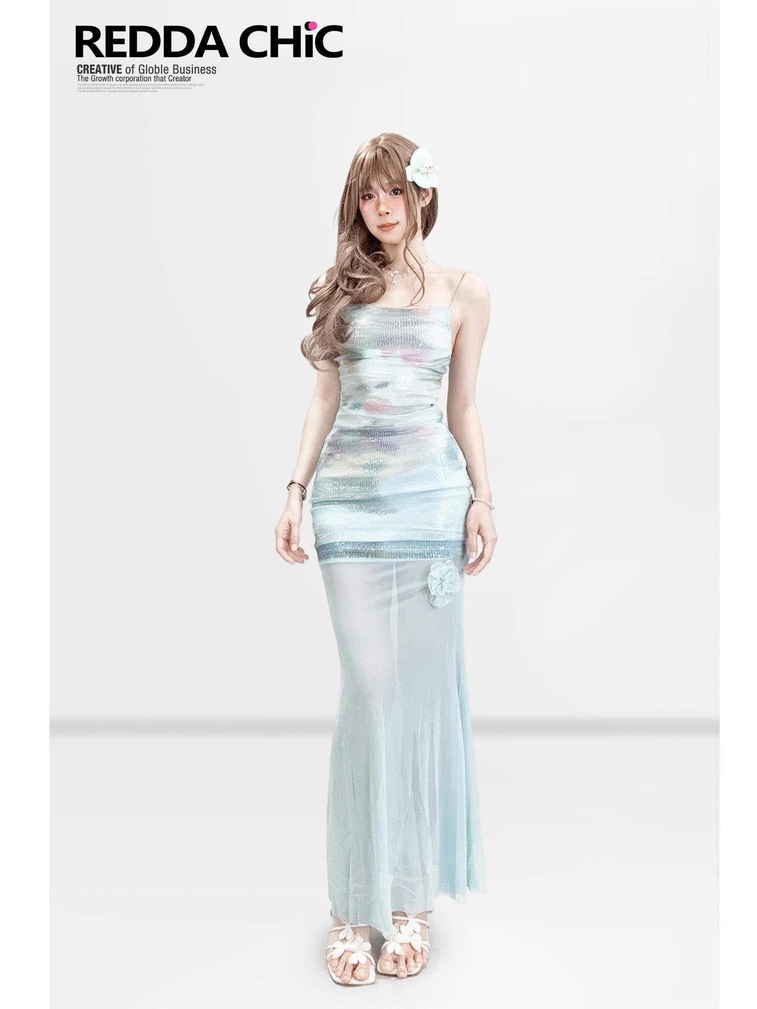 REDDACHIC Mint Green Sequined Gradient Bodycon Slim Concert Women'S Slip Mini Dresses