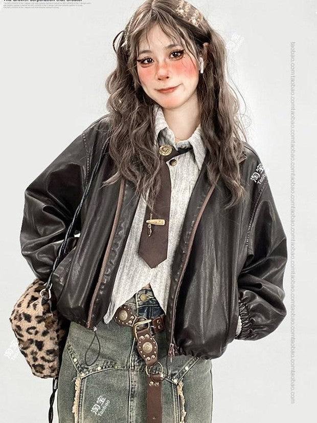 REDDACHIC Oat Vintage Polo Collar Tie Knit Layered Vest Asymmetric Slim Fit Women'S Blouses