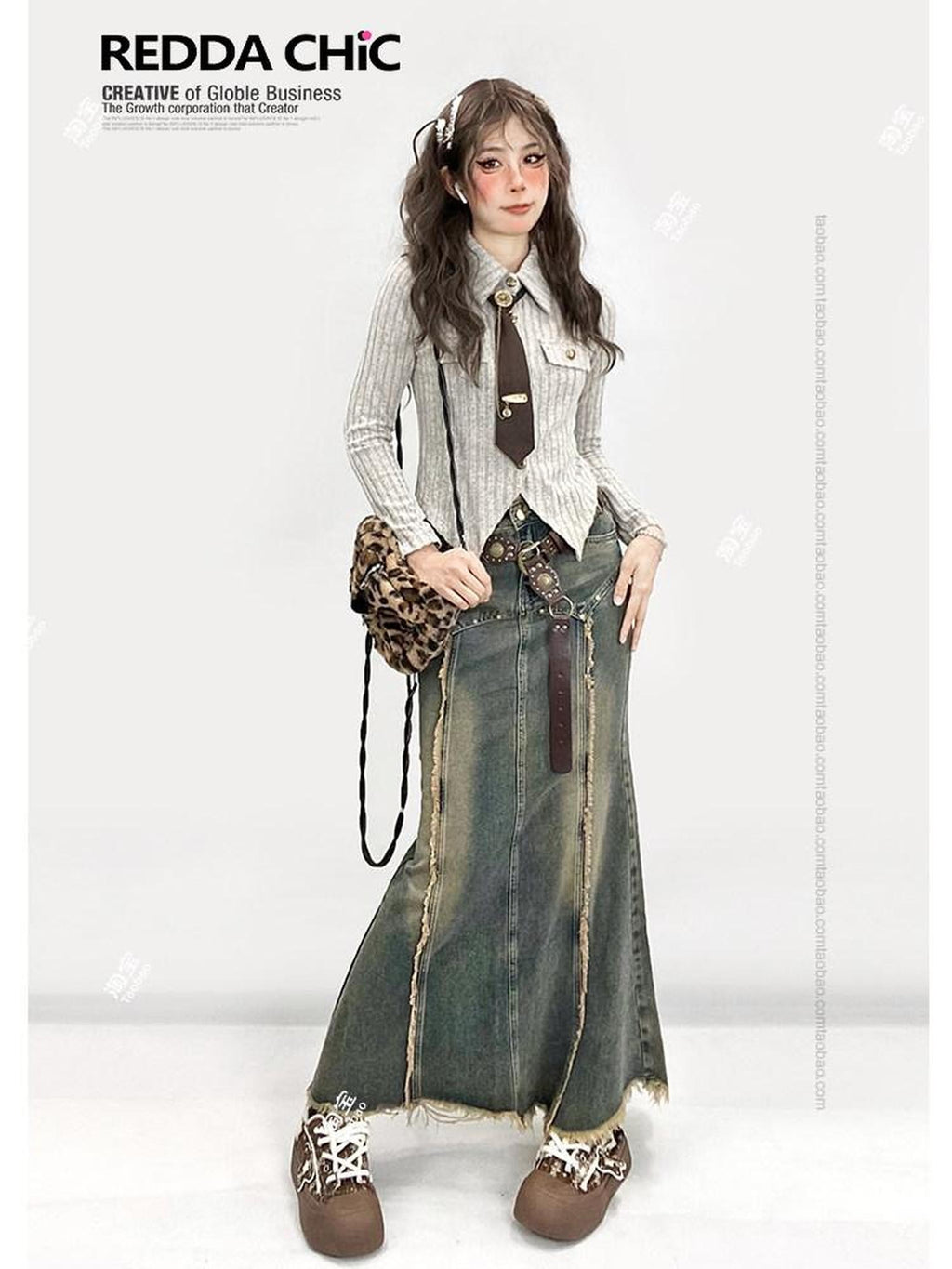 REDDACHIC Oat Vintage Polo Collar Tie Knit Layered Vest Asymmetric Slim Fit Women'S Blouses