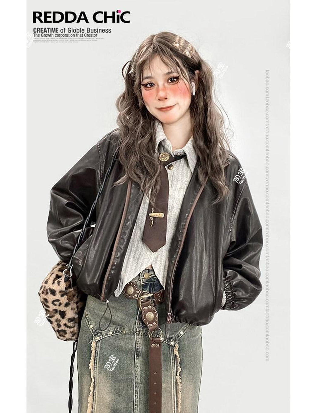 REDDACHIC Oat Vintage Polo Collar Tie Knit Layered Vest Asymmetric Slim Fit Women'S Blouses