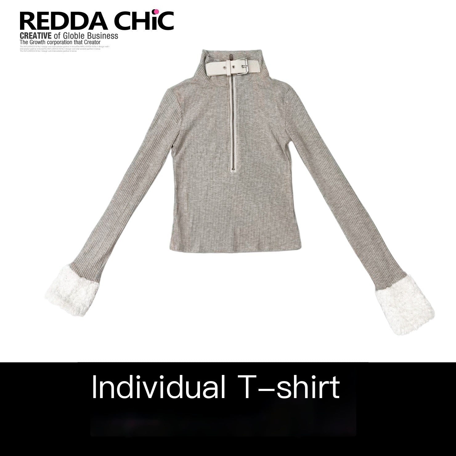 REDDACHIC_Oatmeal_High_Neck_Patchwork_Fuzzy_Sleeve_Slim_Short_Women'S_Knit_Sweaters_MISSTT