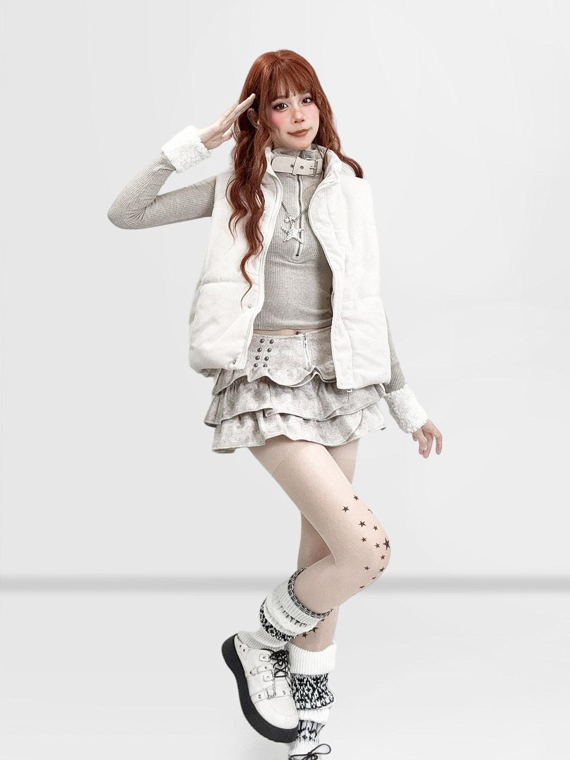 REDDACHIC Oatmeal High Neck Patchwork Fuzzy Sleeve Slim Short Women'S Knit Sweaters