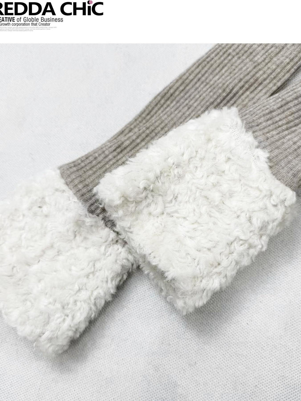 REDDACHIC Oatmeal High Neck Patchwork Fuzzy Sleeve Slim Short Women'S Knit Sweaters