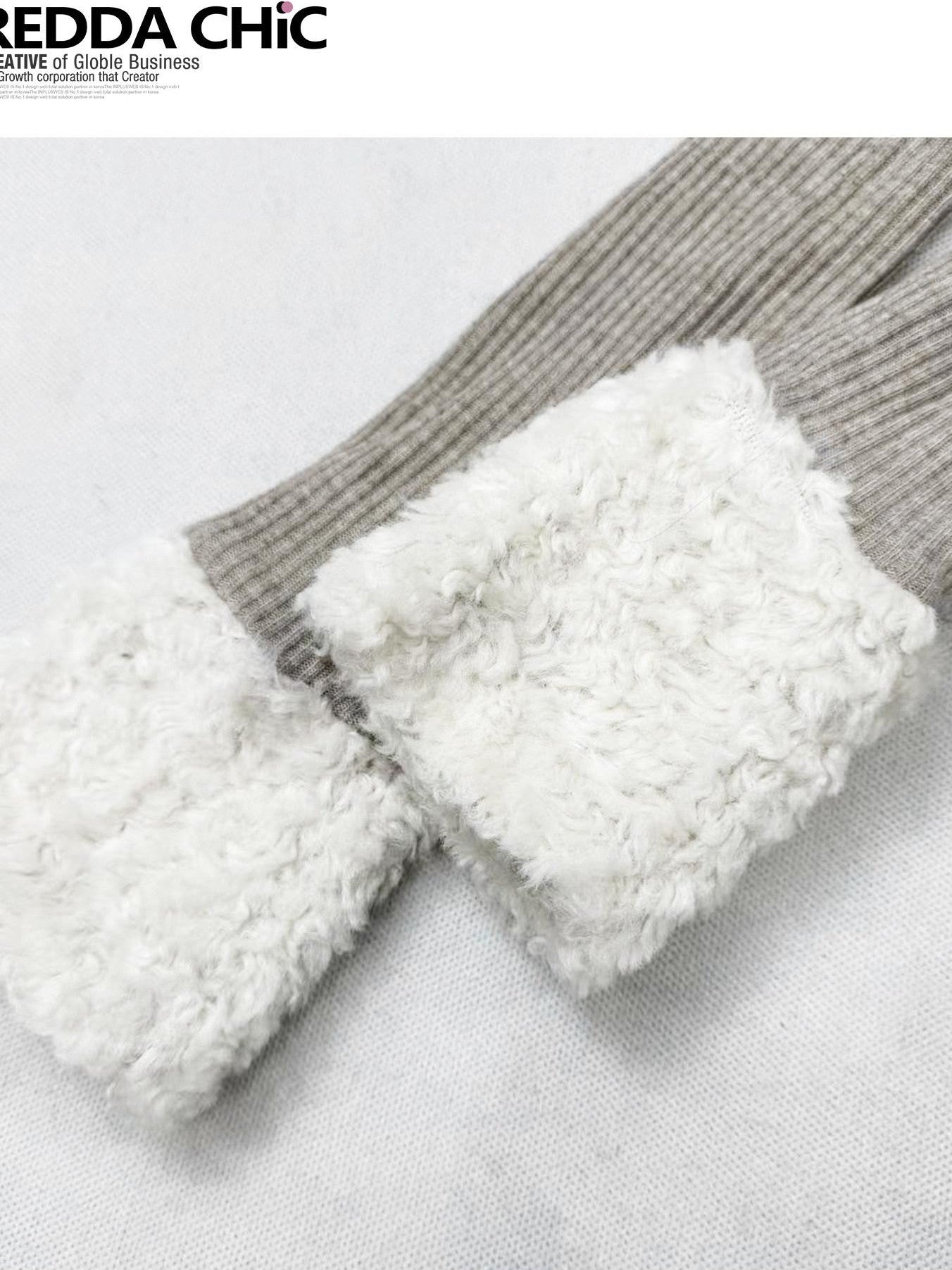 REDDACHIC Oatmeal High Neck Patchwork Fuzzy Sleeve Slim Short Women'S Knit Sweaters