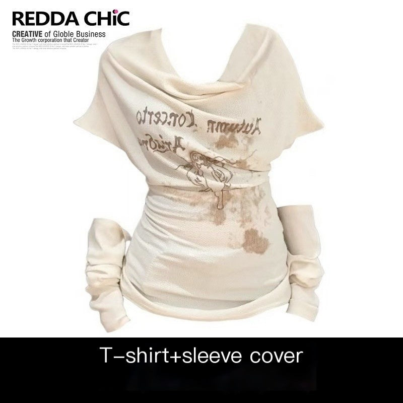 REDDACHIC_Off_Shoulder_Printed_Cinched_Waist_Women'S_Short_Sleeve_T-Shirts_MISSTT